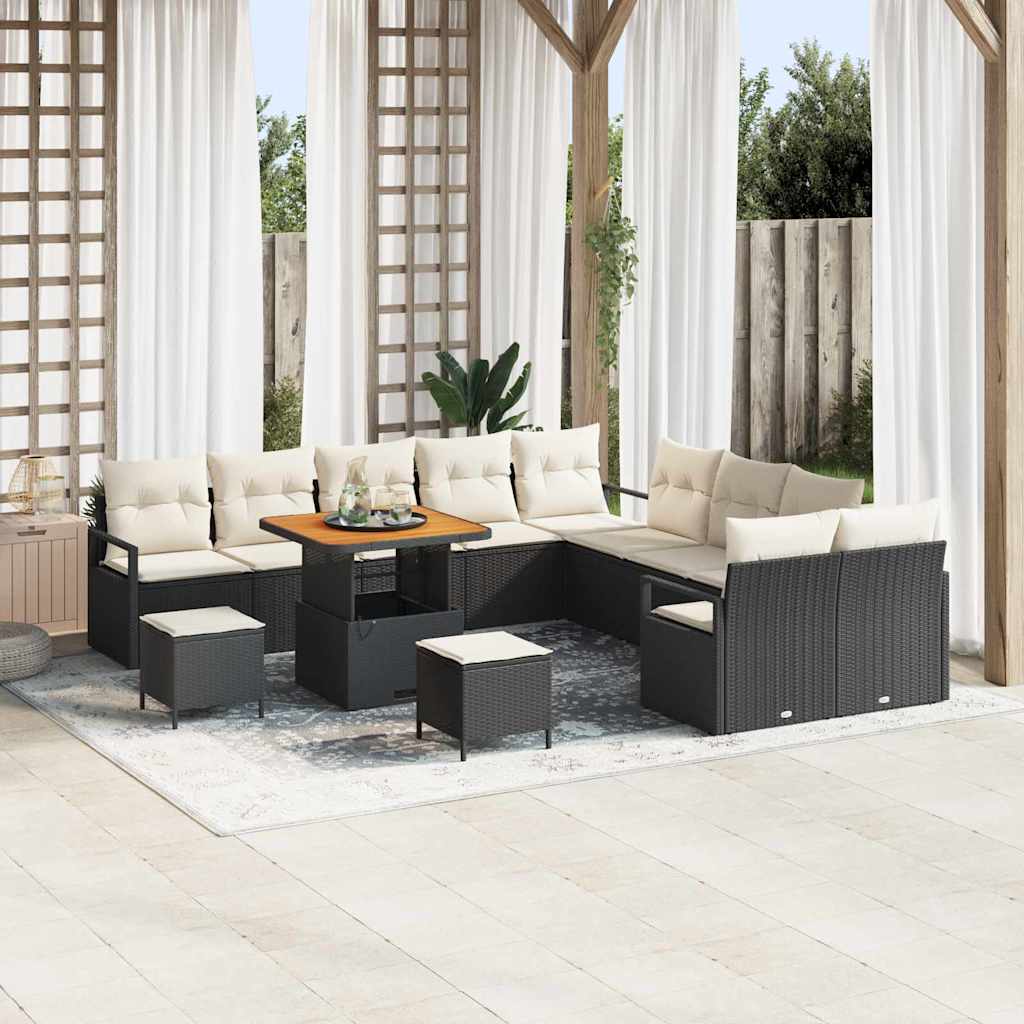JUNG Vida Gartensofa-set mit Kissen 13 pcs Schwarz Poly-Rattan