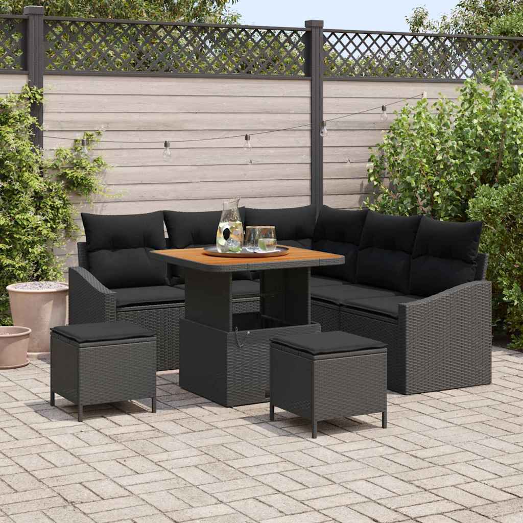 JUNG Vida Gartensofa-set mit Kissen 8 pcs Schwarz Poly-Rattan