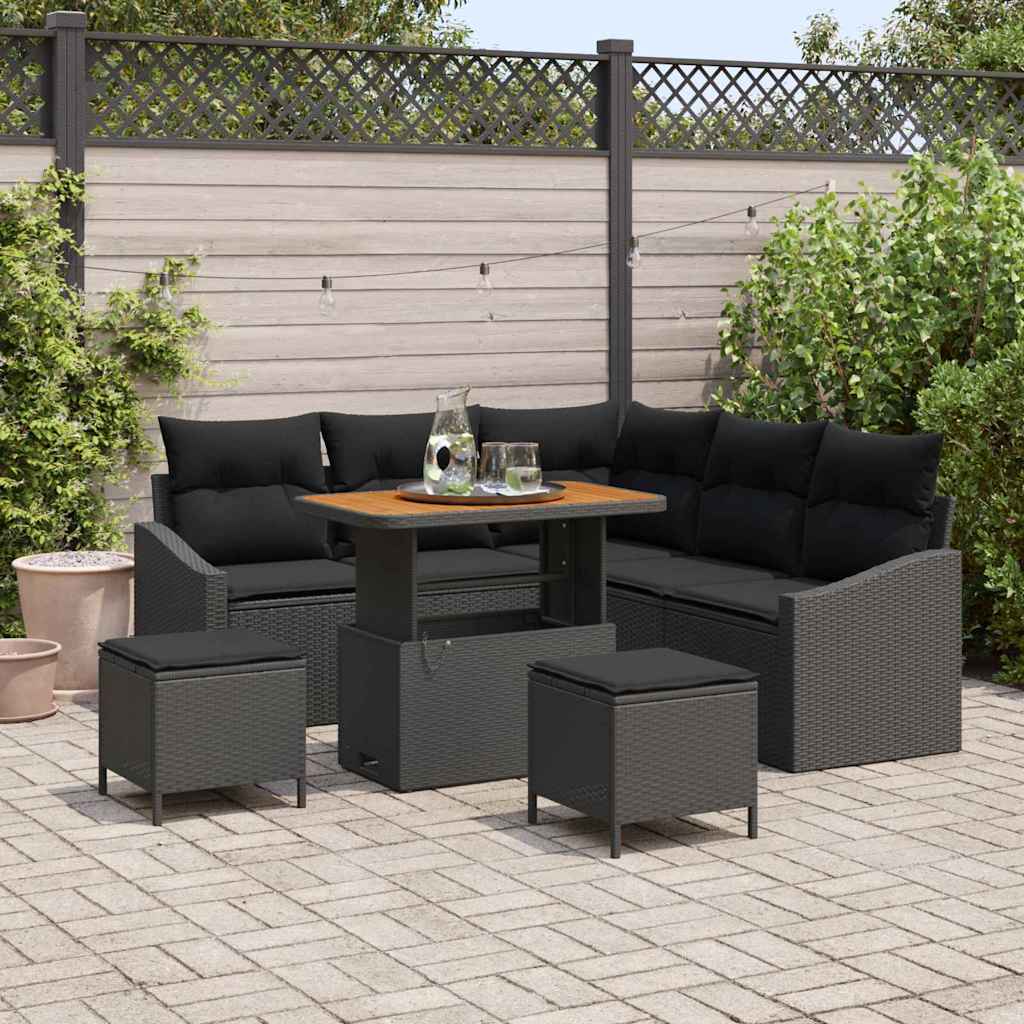 JUNG Vida Gartensofa-set mit Kissen 8 pcs Schwarz Poly-Rattan