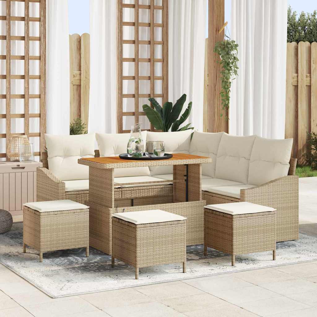 JUNG Vida Gartensofa-set mit Kissen 9 pcs Beige Poly-Rattan
