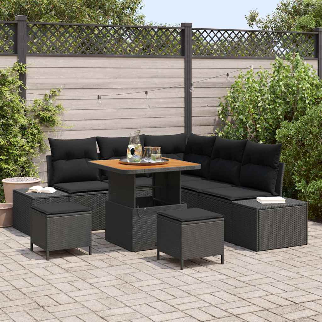 JUNG Vida Gartensofa-set mit Kissen 8 pcs Schwarz Poly-Rattan