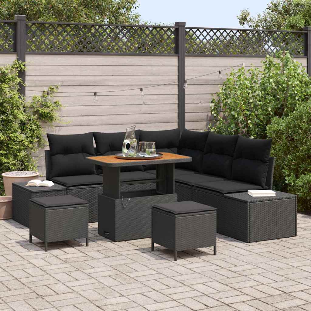 JUNG Vida Gartensofa-set mit Kissen 8 pcs Schwarz Poly-Rattan