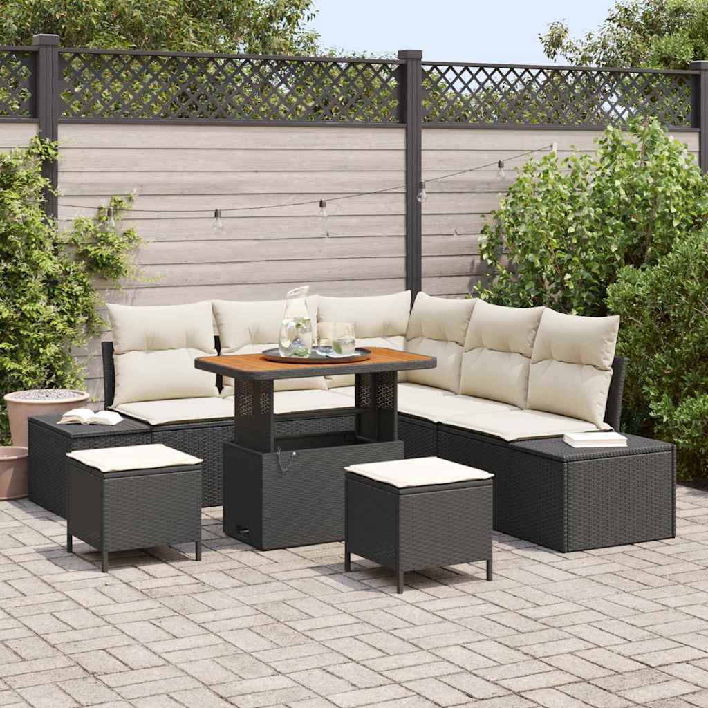 JUNG Vida Gartensofa-set mit Kissen 8 pcs Schwarz Poly-Rattan