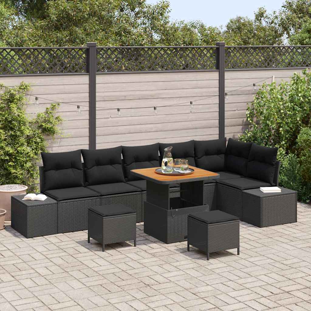 JUNG Vida Gartensofa-set mit Kissen 9 pcs Schwarz Poly-Rattan