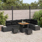 JUNG Vida Gartensofa-set mit Kissen 9 pcs Schwarz Poly-Rattan