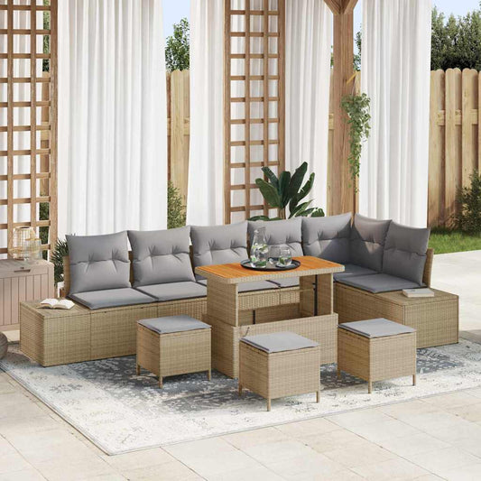 JUNG Vida Gartensofa-set mit Kissen 10 pcs Beige Poly-Rattan