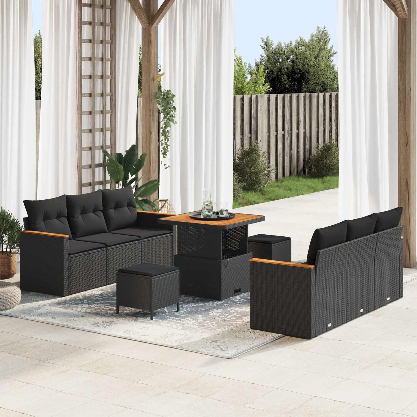 JUNG Vida Gartensofa-set 9 pcs Schwarz Poly-Rattan