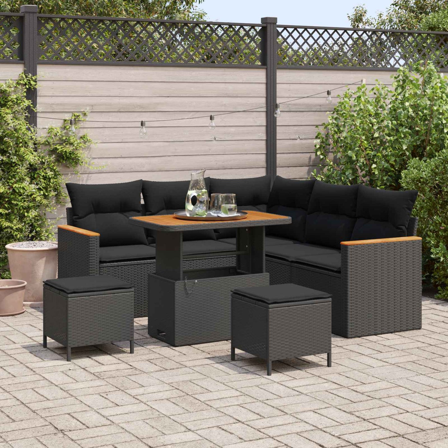 JUNG Vida Gartensofa-set 8 pcs Schwarz Poly-Rattan