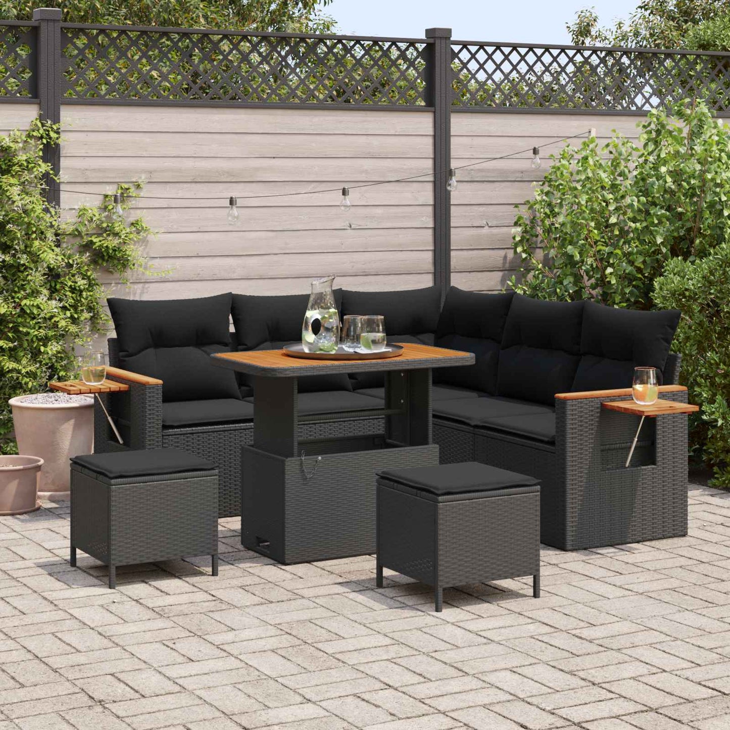 JUNG Vida Gartensofa-set 8 pcs Schwarz Poly-Rattan