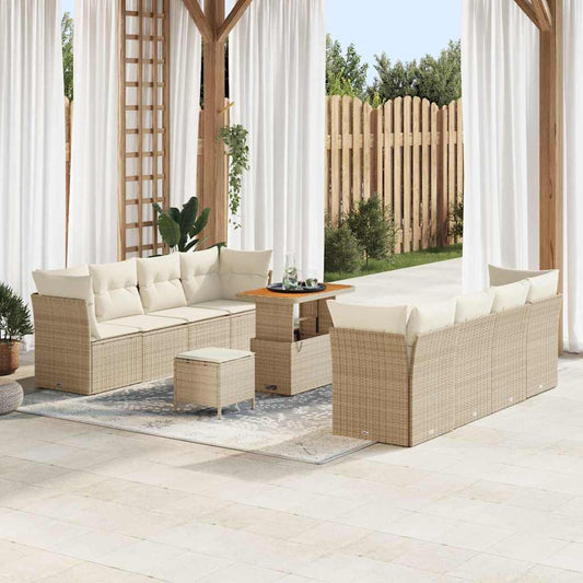 JUNG Vida Gartensofa-set mit Kissen 11 pcs Beige und Creme Poly-Rattan