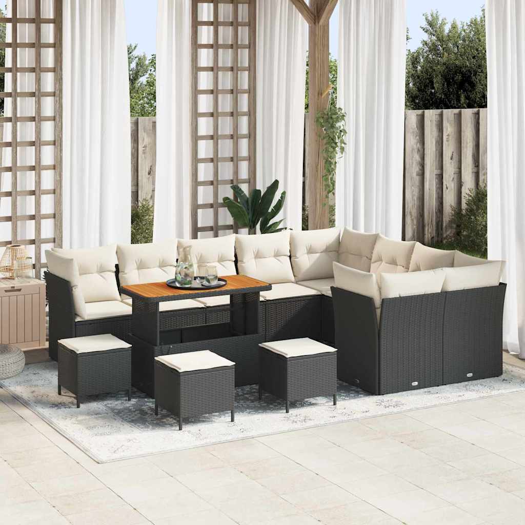 JUNG Vida Garten-Sofa-Set mit Kissen 13 pcs Schwarz und Creme