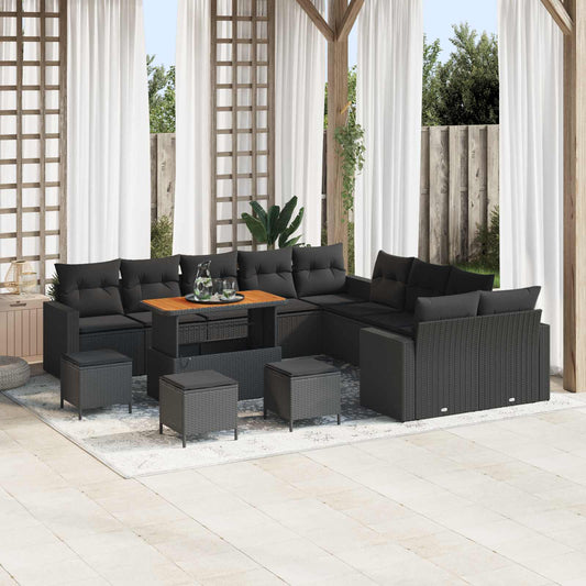 JUNG Vida Gartensofa-set mit Kissen 18 pcs Schwarz Poly-Rattan