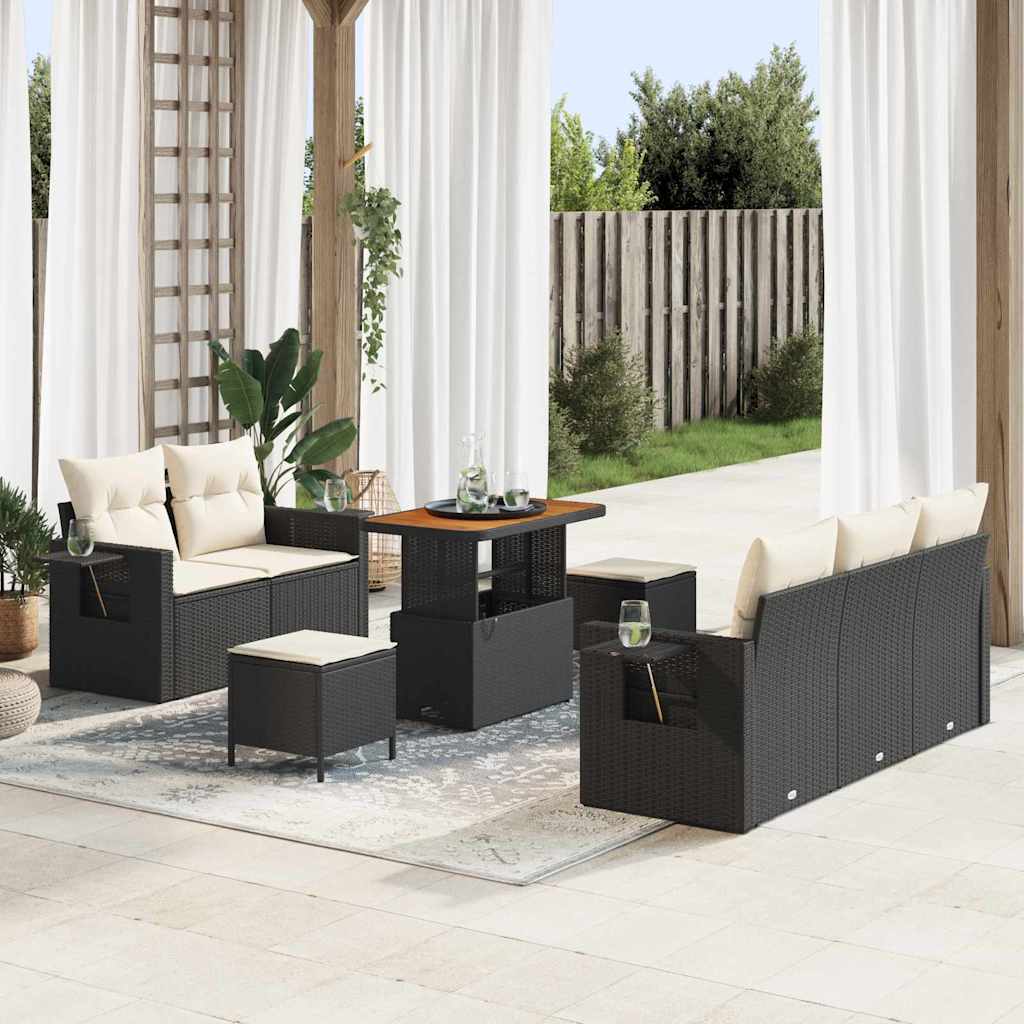 JUNG Vida Gartensofa-set mit Kissen 10 pcs Schwarz und Creme Poly-Rattan