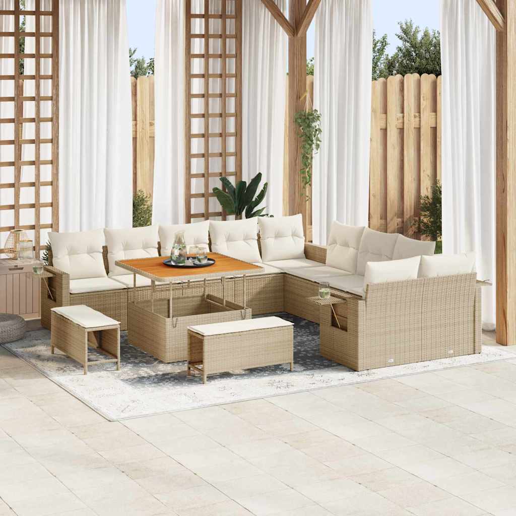 JUNG Vida Gartensofa-set mit Kissen mit Speicher 13 pcs Beige Poly-Rattan