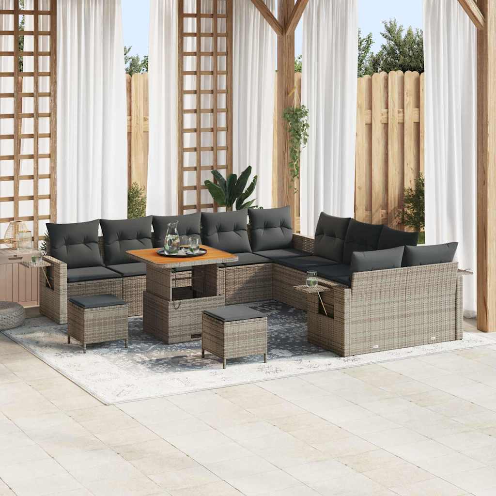 JUNG Vida Gartensofa-set mit Kissen mit Speicher 13 pcs Grau Poly-Rattan