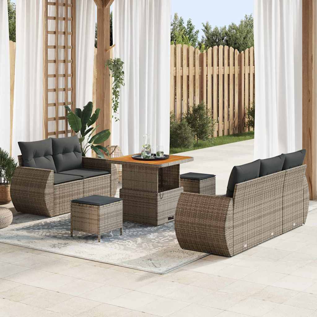 JUNG Vida Gartensofa-set mit Kissen mit Speicher 8 pcs Grau Poly-Rattan