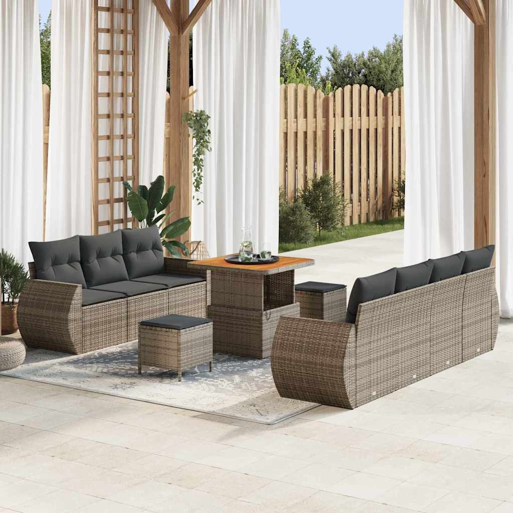 JUNG Vida Gartensofa-set mit Kissen mit Speicher 10 pcs Grau Poly-Rattan