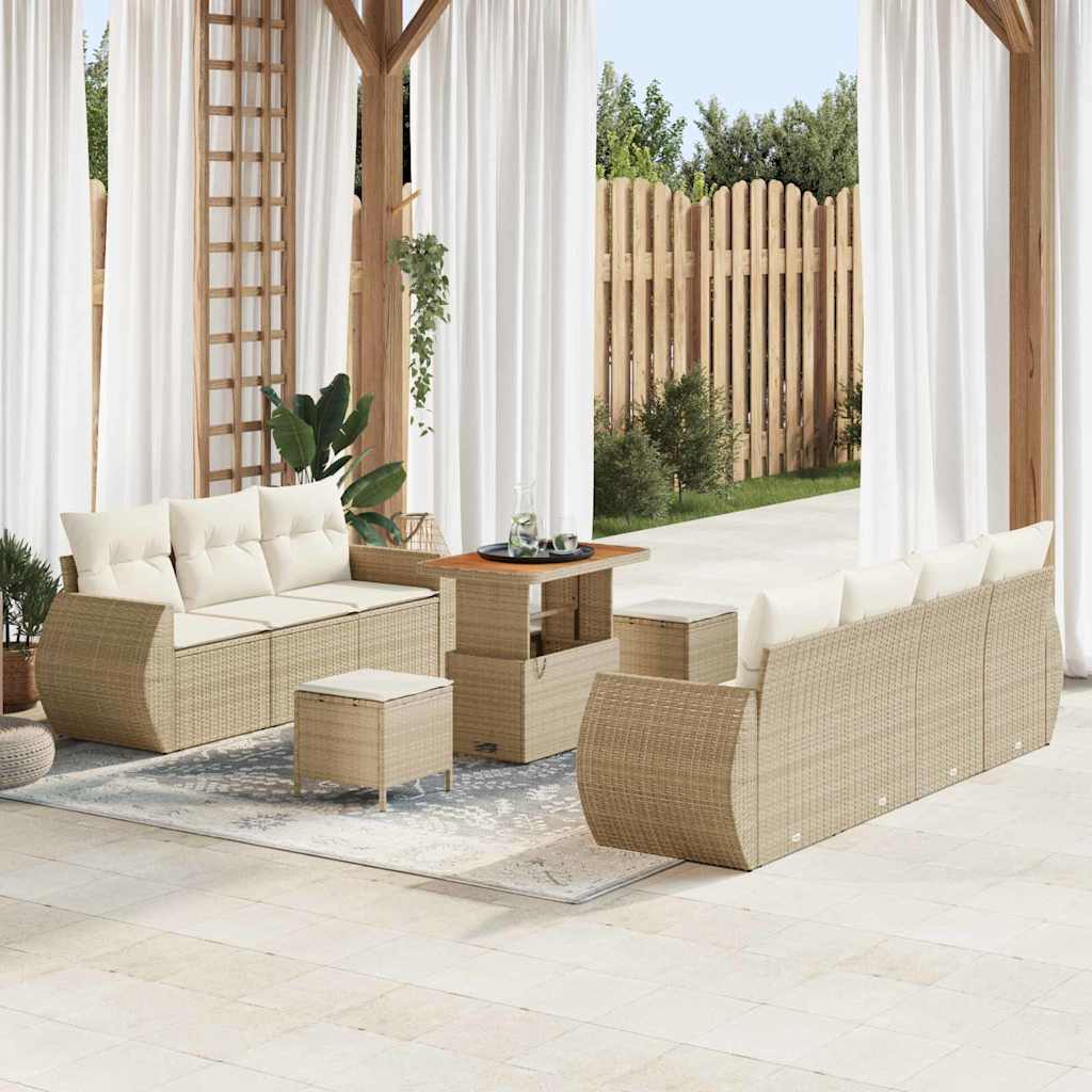 JUNG Vida Gartensofa-set mit Kissen 10 pcs Beige und Creme Poly-Rattan