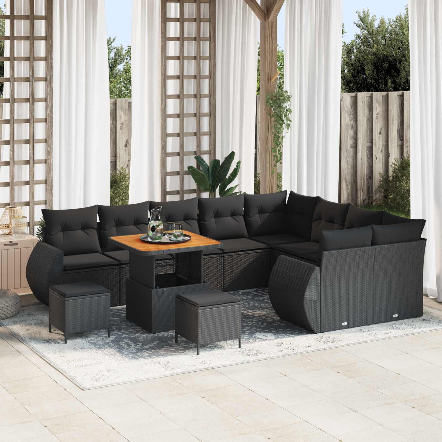 JUNG Vida Gartensofa-set mit Kissen mit Kissen 12 pcs Schwarz Poly Rattan