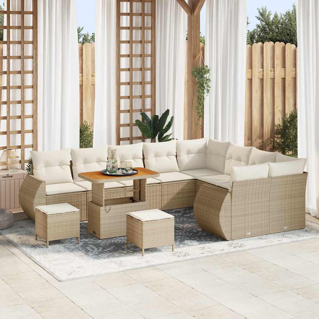 JUNG Vida Gartensofa-set mit Kissen 12 pcs Beige und Creme Poly Rattan