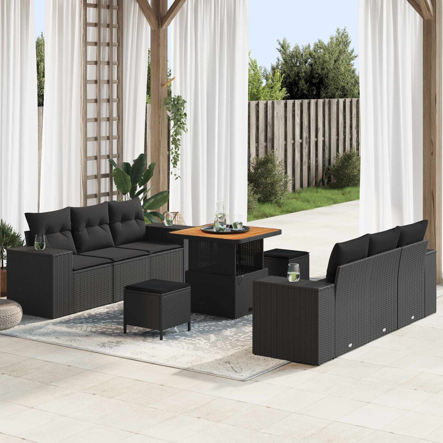 JUNG Vida Gartensofa-set mit Kissen mit Kissen 9 pcs Schwarz Poly Rattan