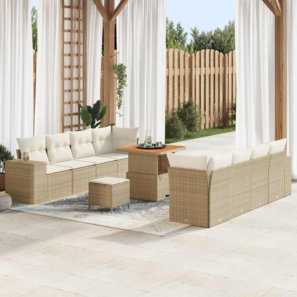 JUNG Vida Gartensofa-set mit Kissen 11 pcs Beige und Creme Poly-Rattan