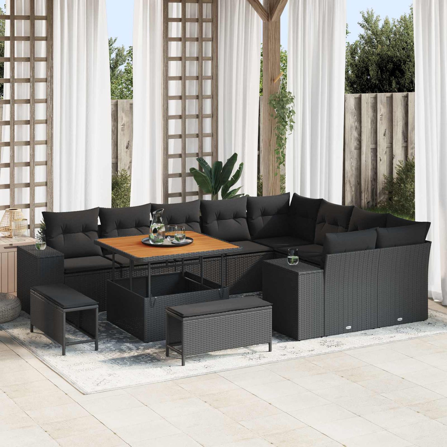 JUNG Vida Garten-Sofa-Set mit Kissen mit Speicher 12 pcs Schwarz