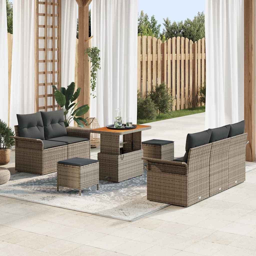 JUNG Vida Garten-Sofa-Set mit Kissen mit Speicher mit Kissen 8 pcs Grau