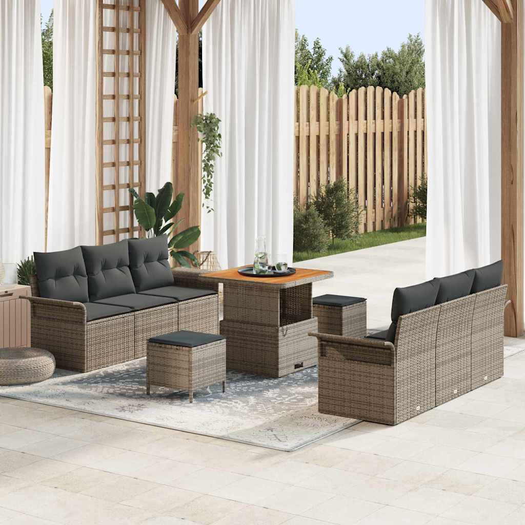 JUNG Vida Garten-Sofa-Set mit Kissen mit Speicher mit Kissen 9 pcs Grau