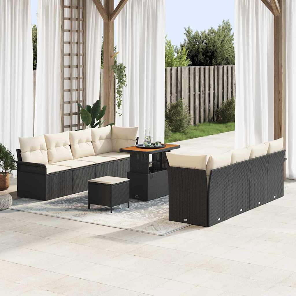 JUNG Vida Garten-Sofa-Set mit Kissen mit Kissen 11 pcs Schwarz und Creme