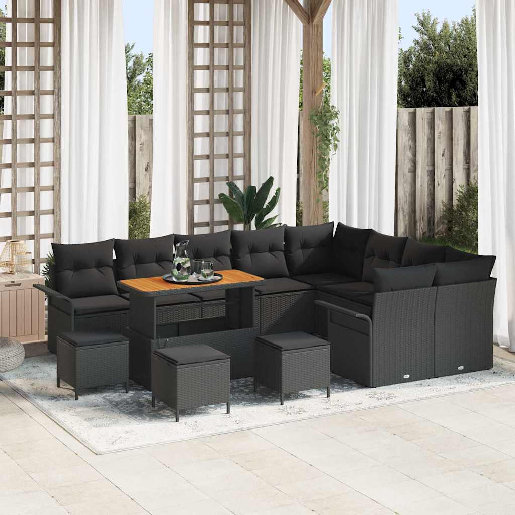 JUNG Vida Garten-Sofa-Set mit Kissen mit Speicher 13 pcs Schwarz