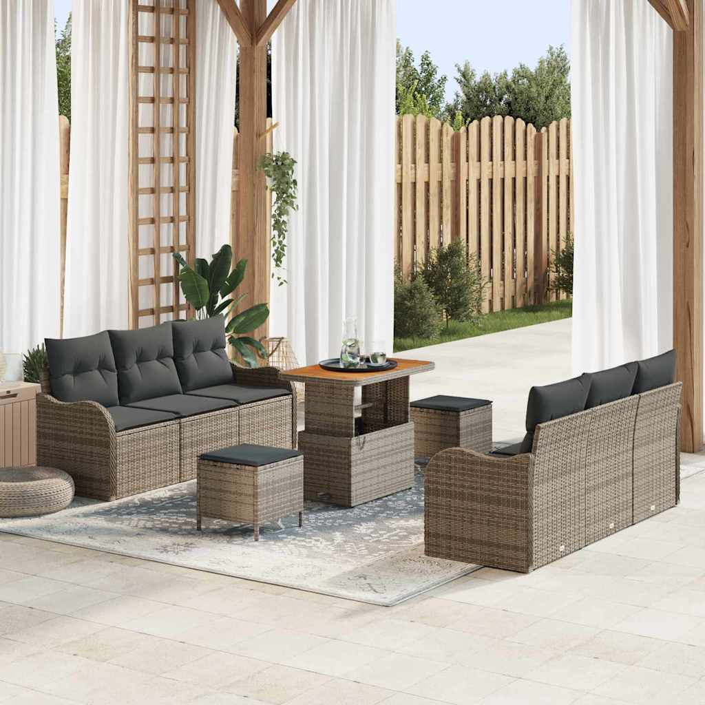 JUNG Vida Garten-Sofa-Set mit Kissen mit Speicher mit Kissen 9 pcs Grau