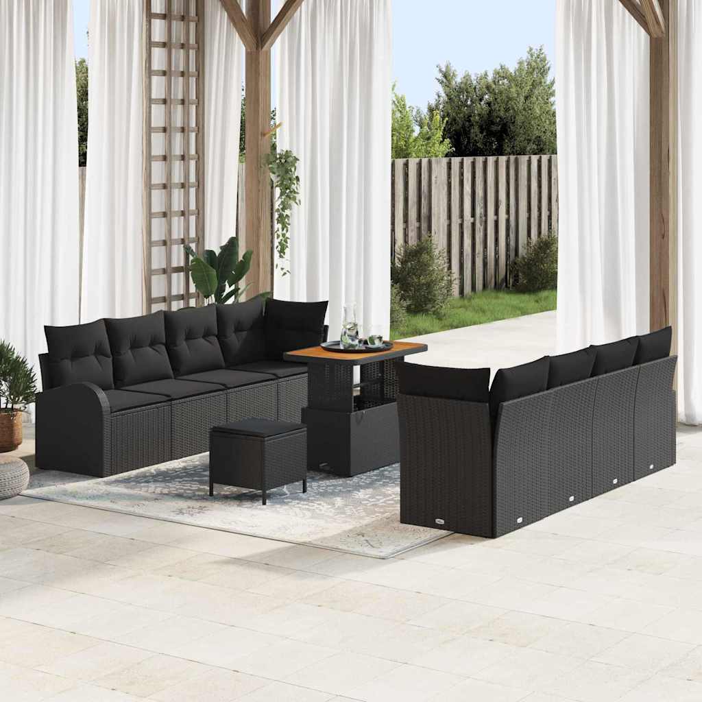 JUNG Vida Garten-Sofa-Set mit Kissen mit Speicher 11 pcs Schwarz