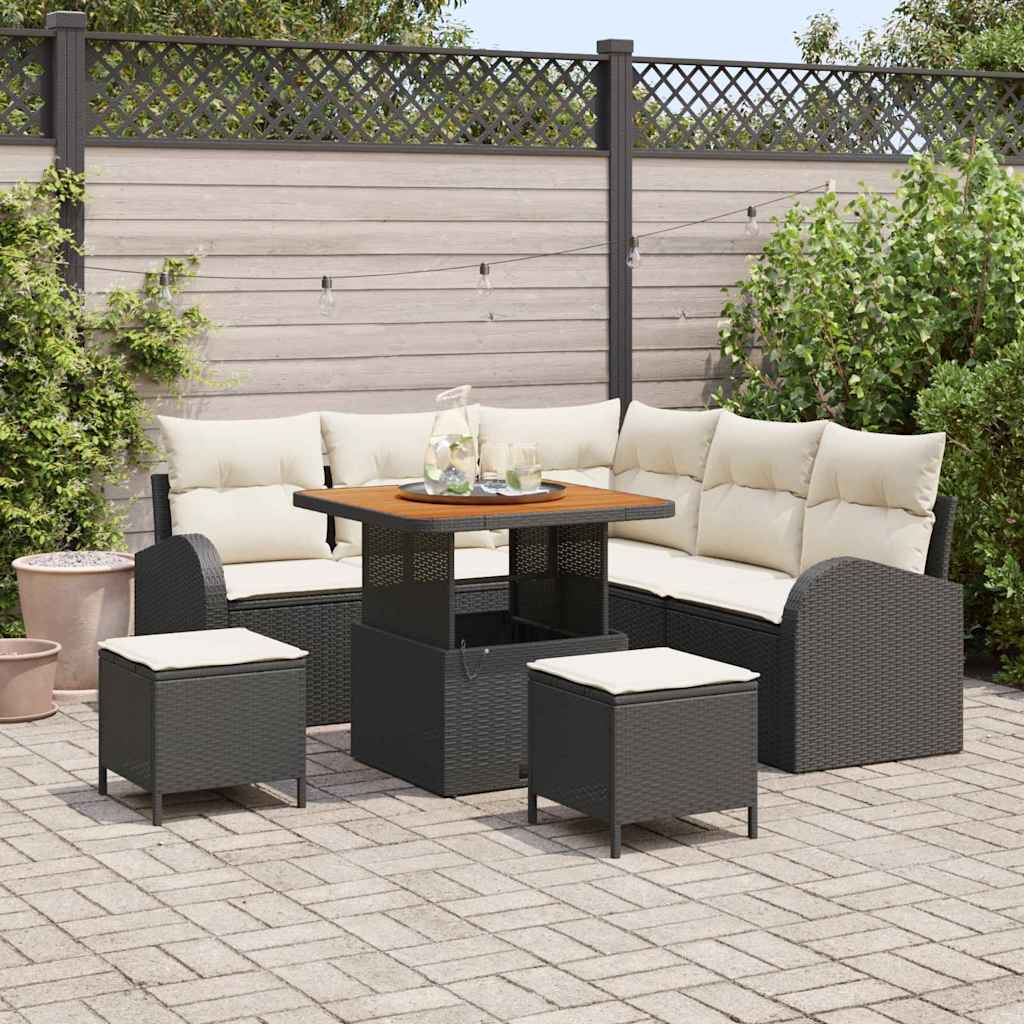JUNG Vida Garten-Sofa-Set mit Kissen mit Speicher 8 pcs Schwarz und Creme