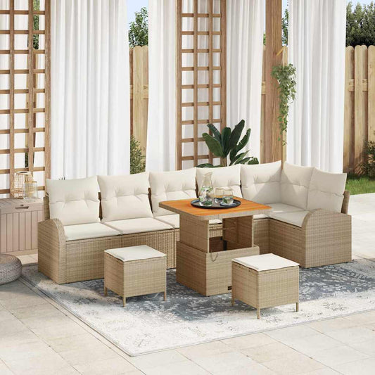 JUNG Vida Garten-Sofa-Set mit Kissen mit Speicher 9 pcs Beige und Creme