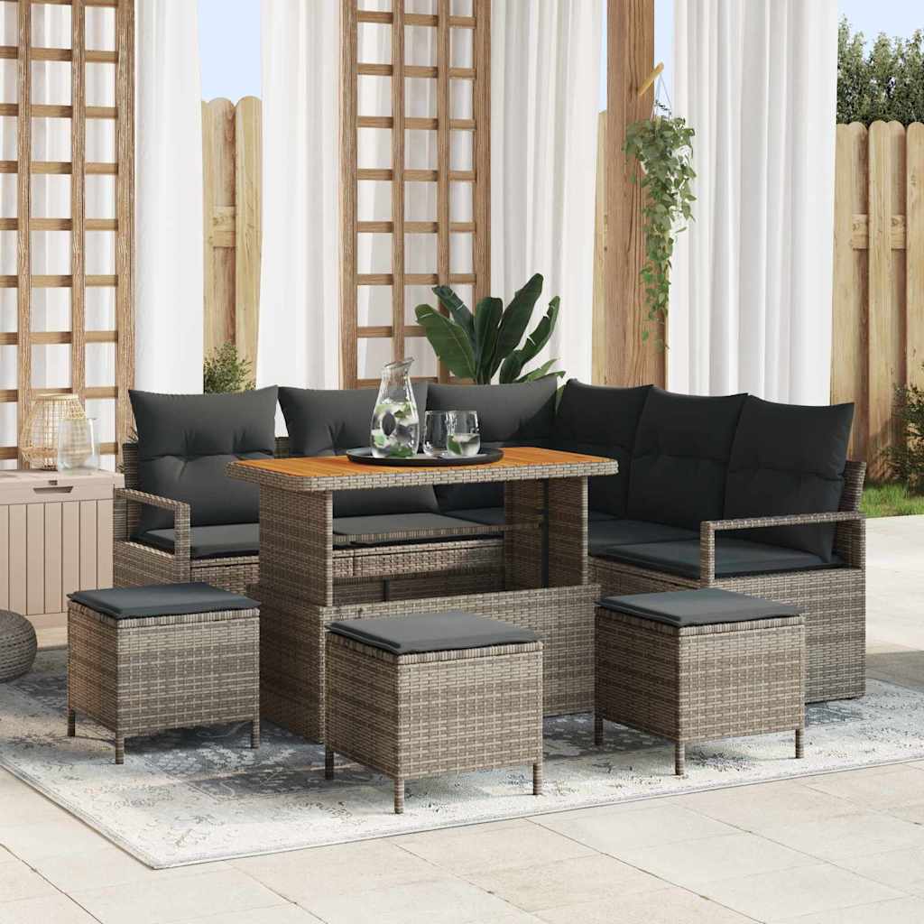 JUNG Vida Garten-Sofa-Set mit Kissen mit Speicher mit Kissen 9 pcs Grau