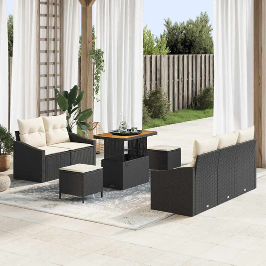 JUNG Vida Garten-Sofa-Set mit Kissen mit Speicher 8 pcs Schwarz und Creme