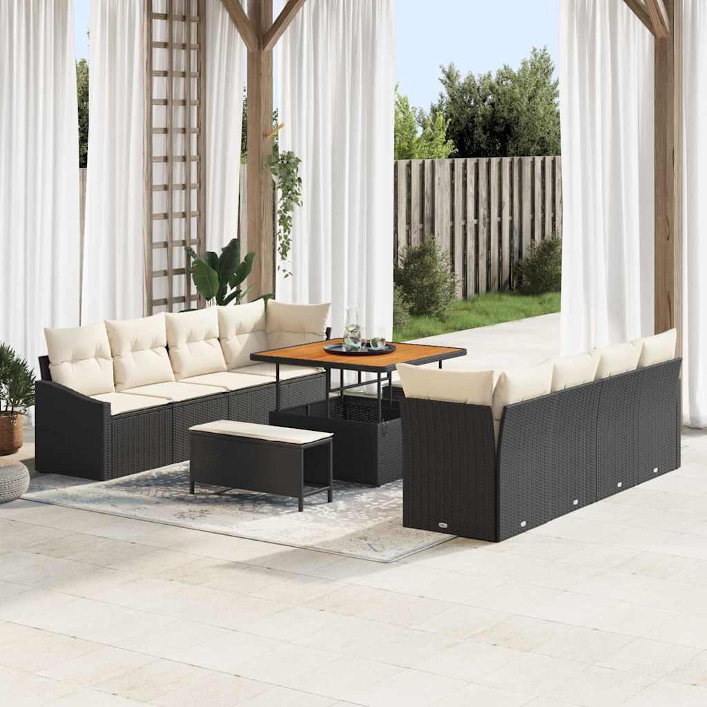 JUNG Vida Garten-Sofa-Set mit Kissen mit Kissen 11 pcs Schwarz und Creme