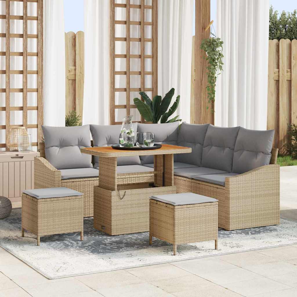 JUNG Vida Gartensofa-set mit Kissen mit Speicher 8 pcs Beige Poly Rattan
