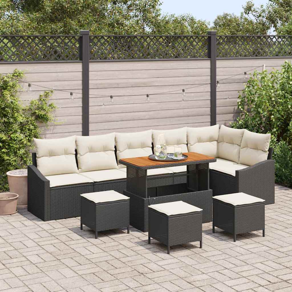 JUNG Vida Gartensofa-set mit Kissen 10 pcs Schwarz Poly Rattan