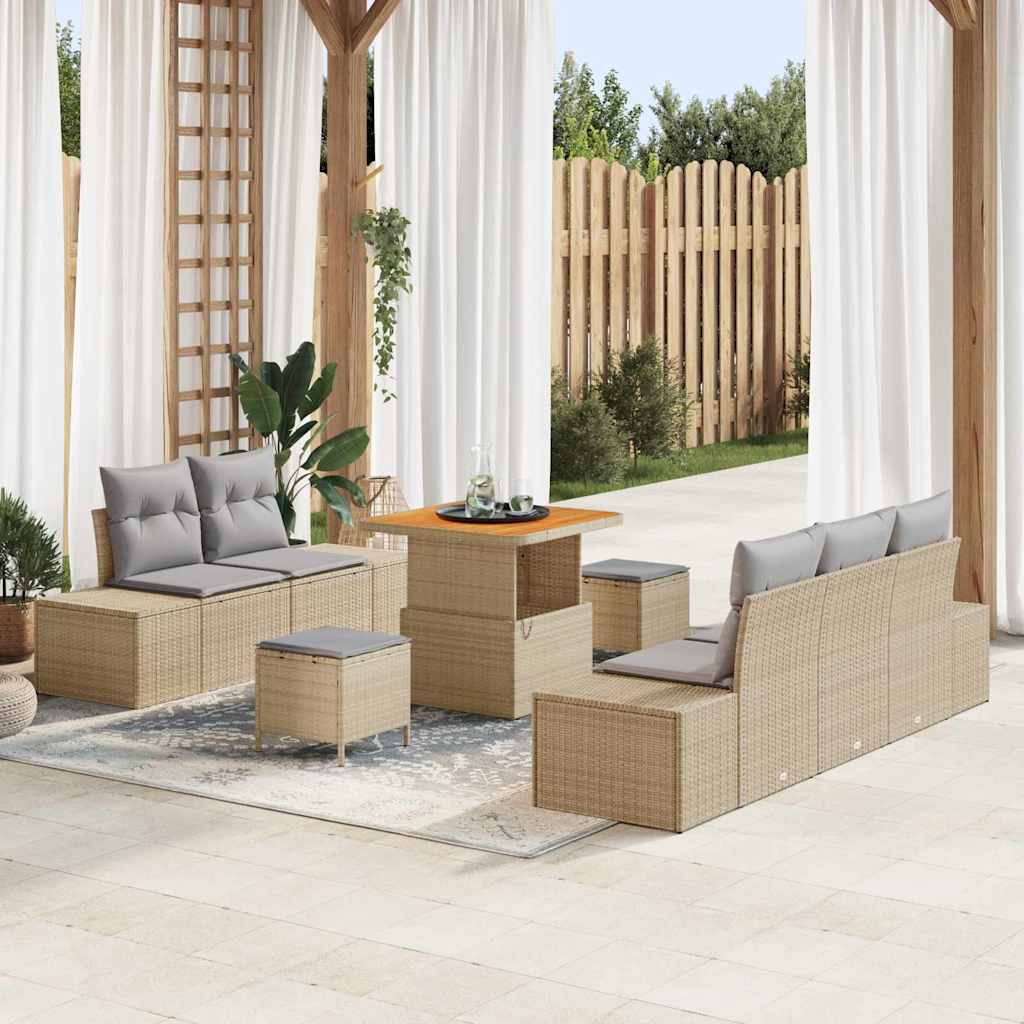 JUNG Vida Gartensofa-set mit Kissen mit Speicher 8 pcs Beige Poly Rattan