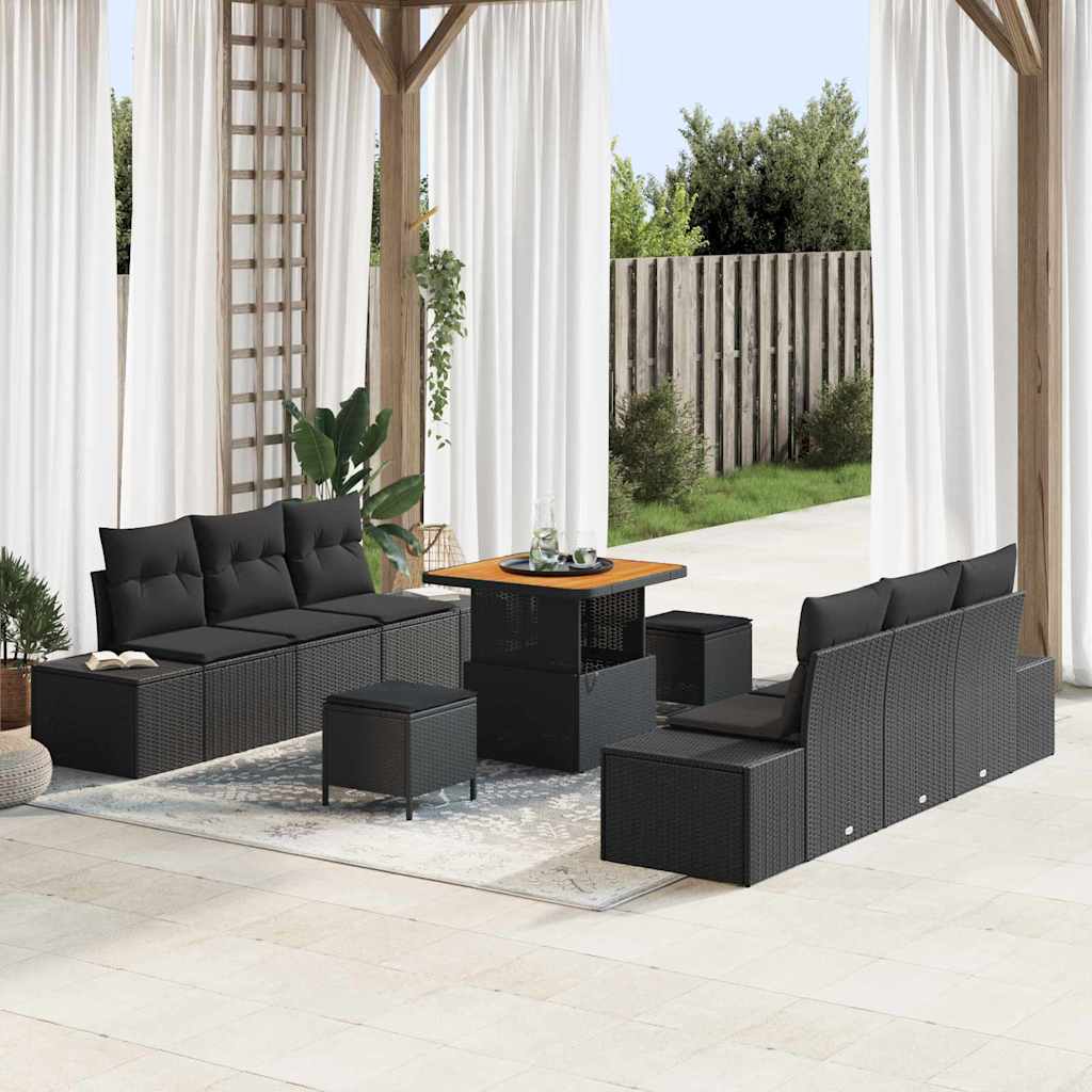 JUNG Vida Gartensofa-set mit Kissen 9 pcs Schwarz Poly Rattan