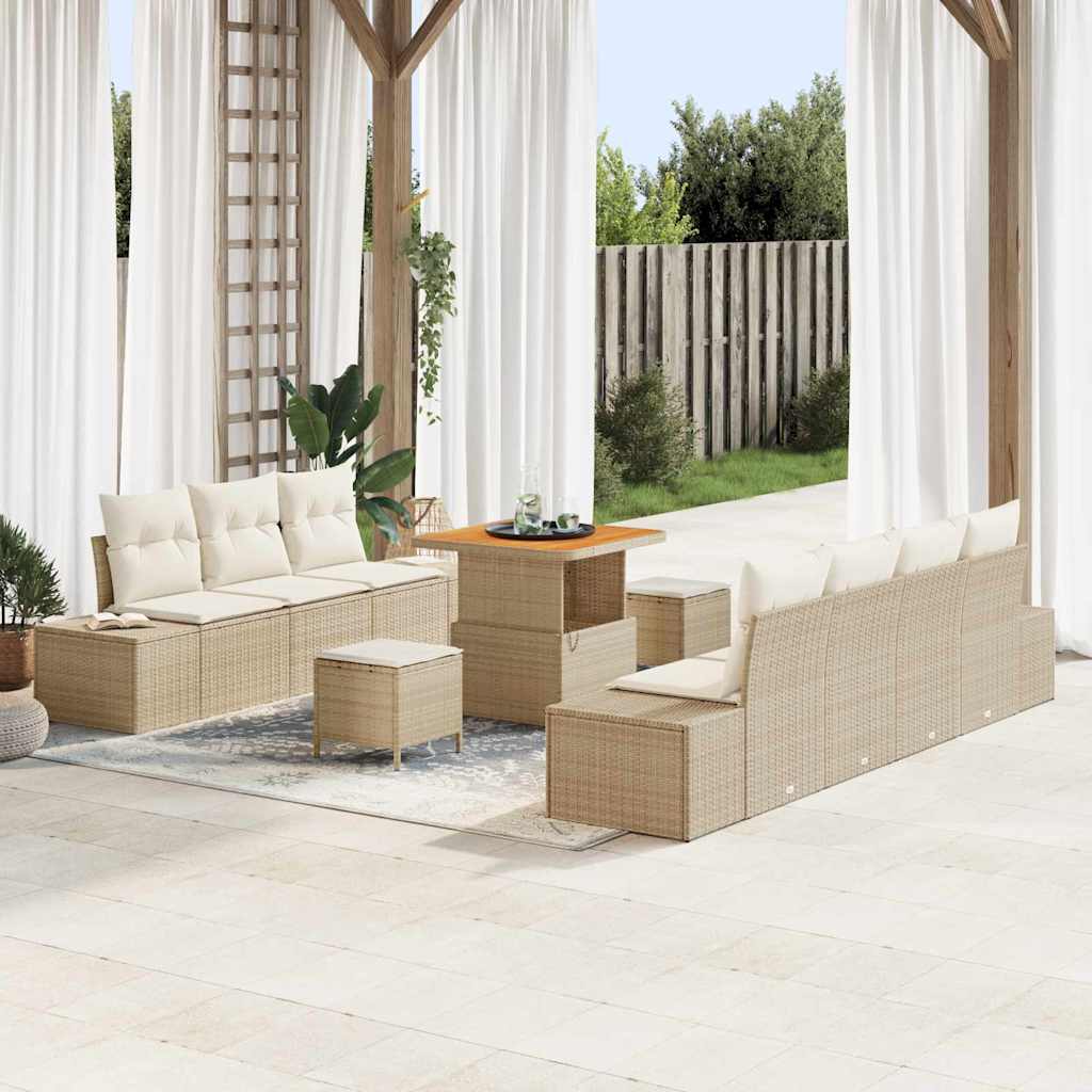 JUNG Vida Gartensofa-set mit Kissen mit Speicher 10 pcs Beige Poly Rattan