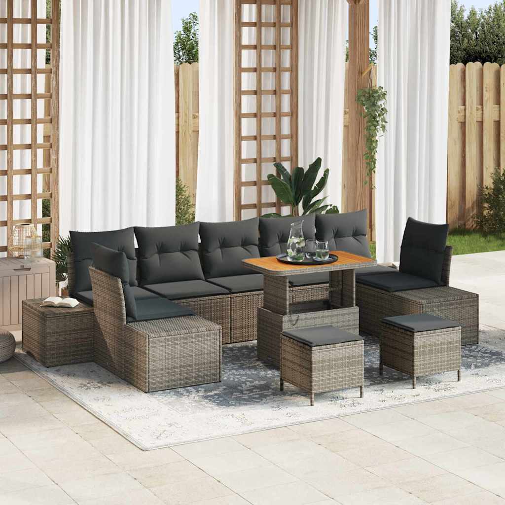 JUNG Vida Gartensofa-set mit Kissen mit Speicher 10 pcs Grau Poly Rattan