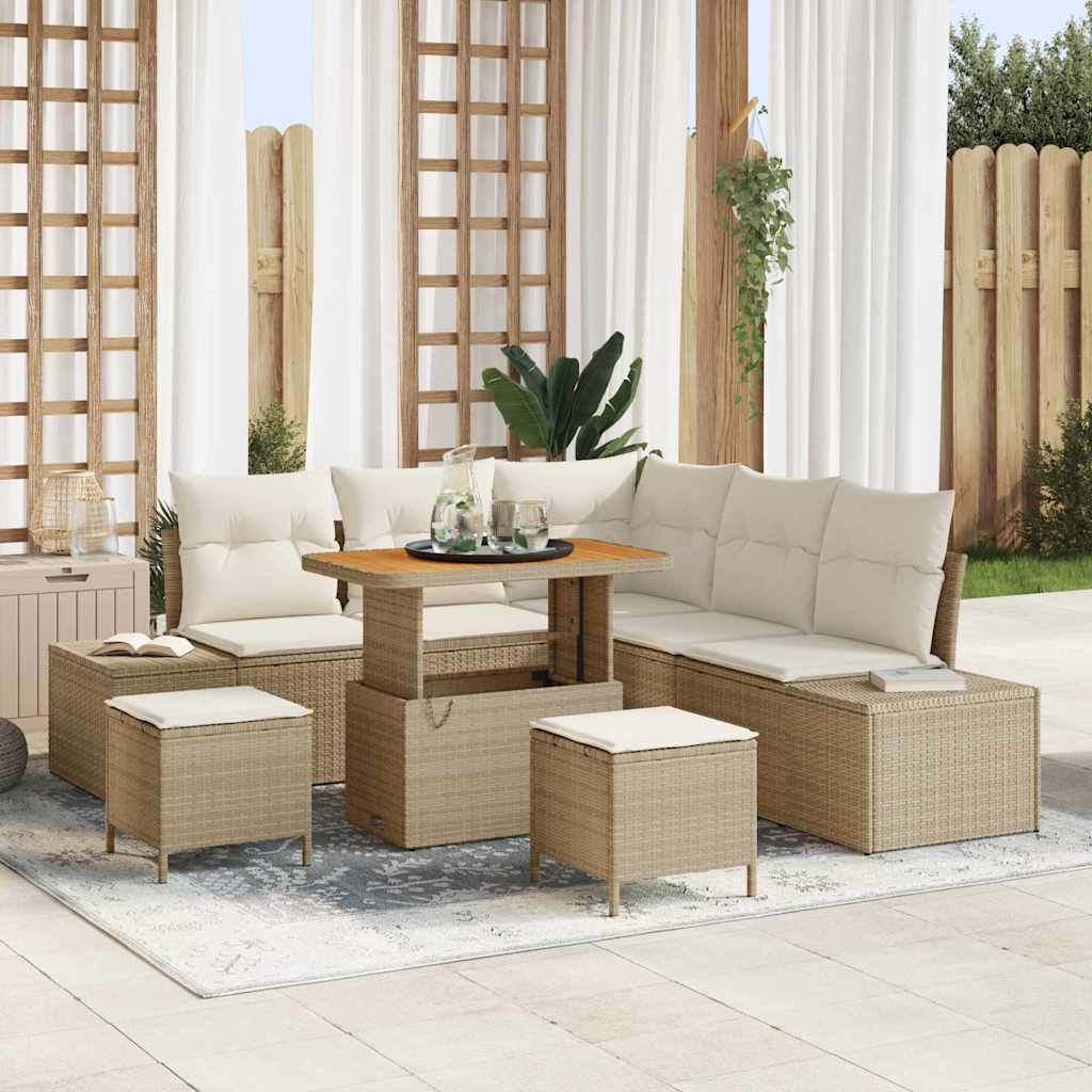 JUNG Vida Gartensofa-set mit Kissen mit Speicher 8 pcs Beige Poly Rattan