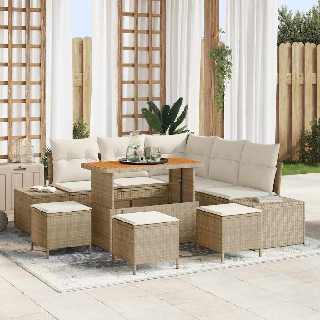 JUNG Vida Gartensofa-set mit Kissen mit Speicher 9 pcs Beige Poly Rattan