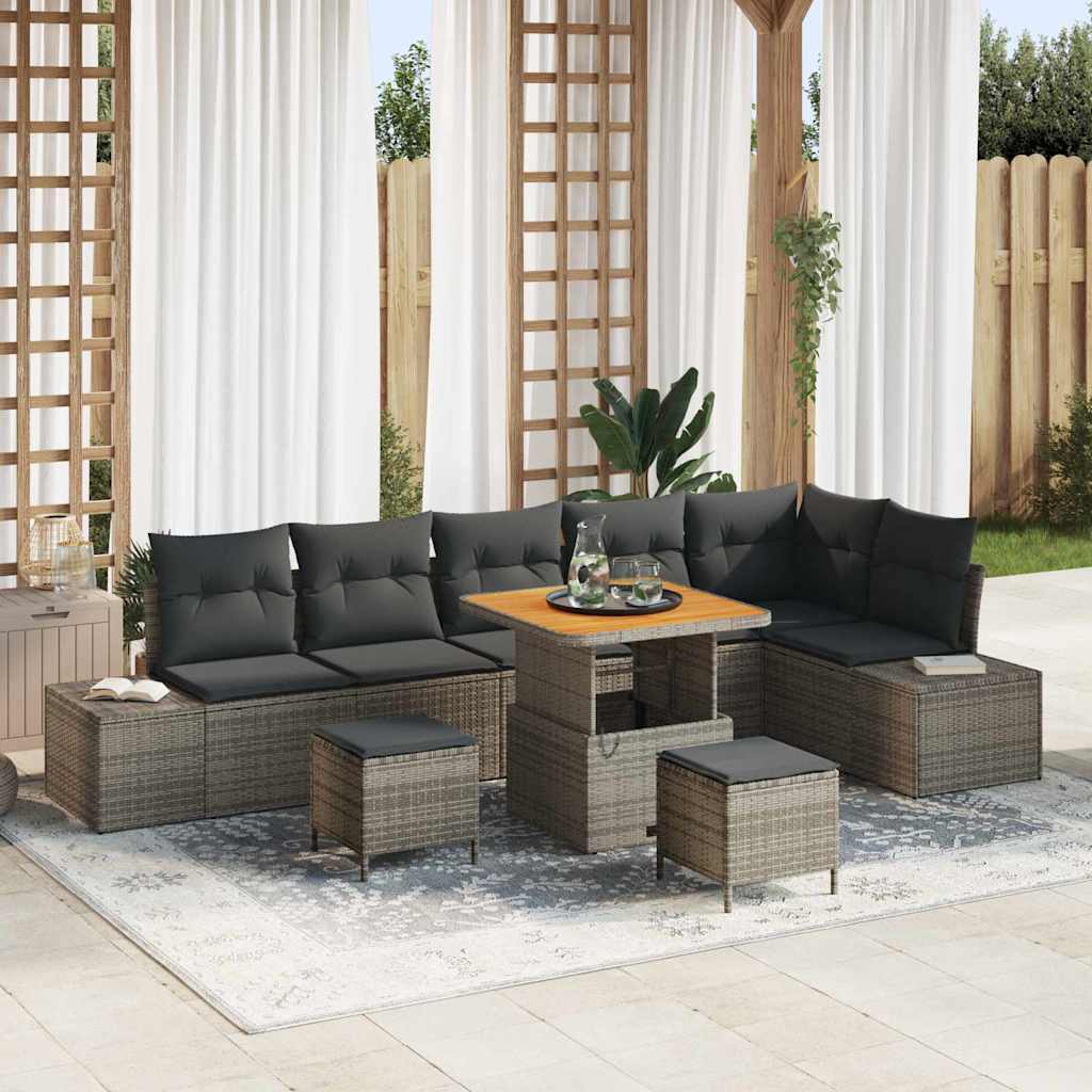 JUNG Vida Gartensofa-set mit Kissen mit Speicher 9 pcs Grau Poly Rattan