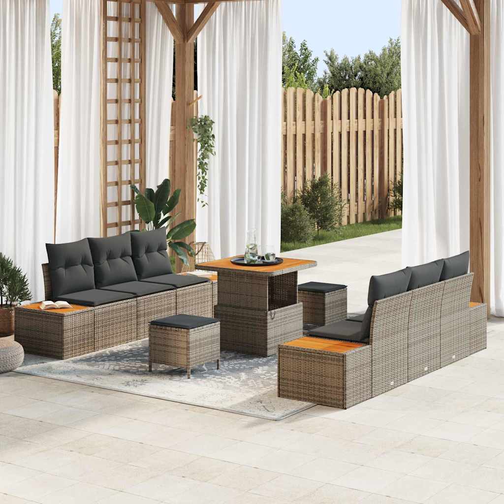 JUNG Vida Gartensofa-set mit Kissen mit Speicher 9 pcs Grau Poly Rattan