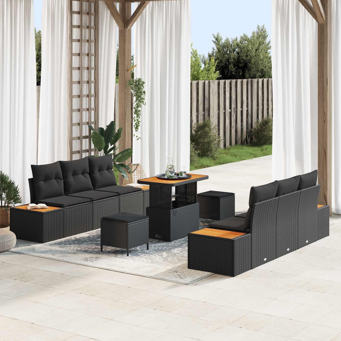 JUNG Vida Gartensofa-set mit Kissen 9 pcs Schwarz Poly Rattan