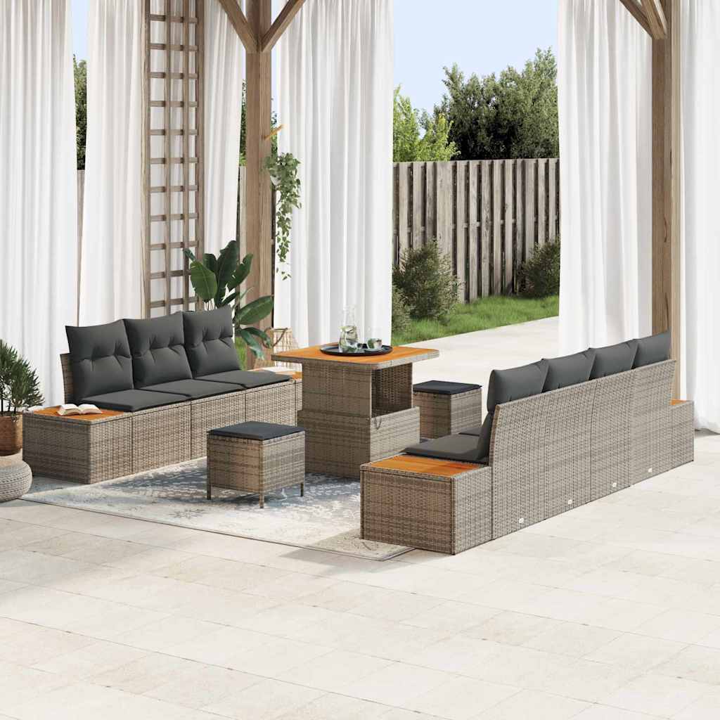 JUNG Vida Gartensofa-set mit Kissen mit Speicher 10 pcs Grau Poly Rattan